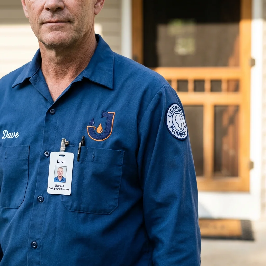 Licensed plumber showing ID badge in Sheffield Lake, OH