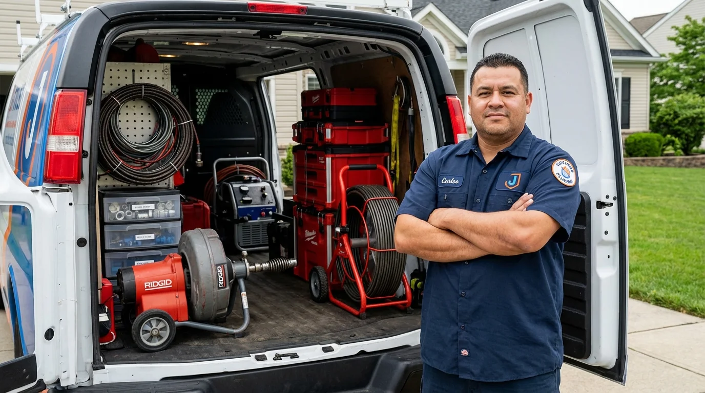Professional drain cleaning equipment and Johns Plumbing LLC plumber in Sheffield Lake