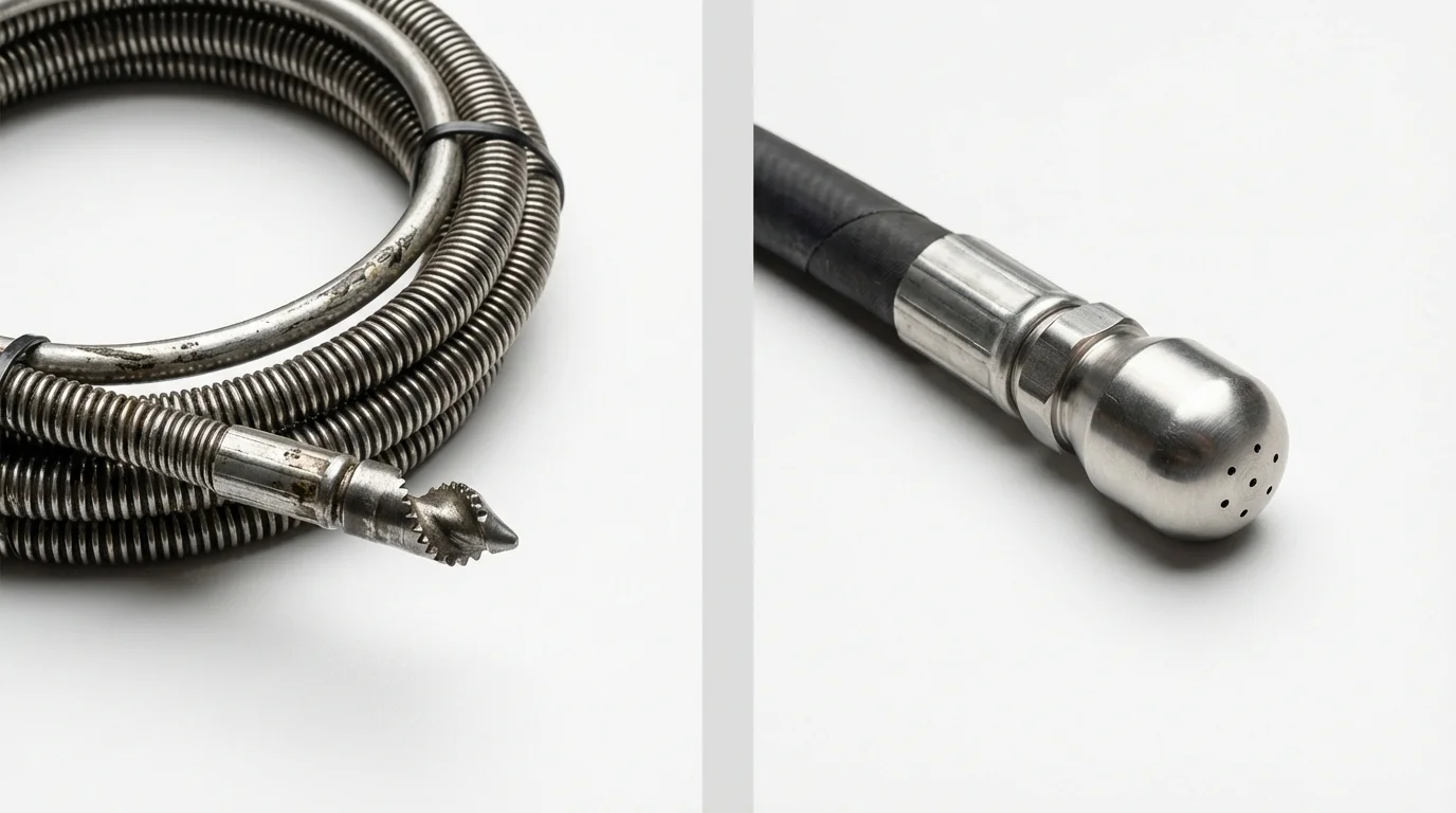 Drain snake cable and hydro jetting nozzle used for drain cleaning in Sheffield Lake, OH