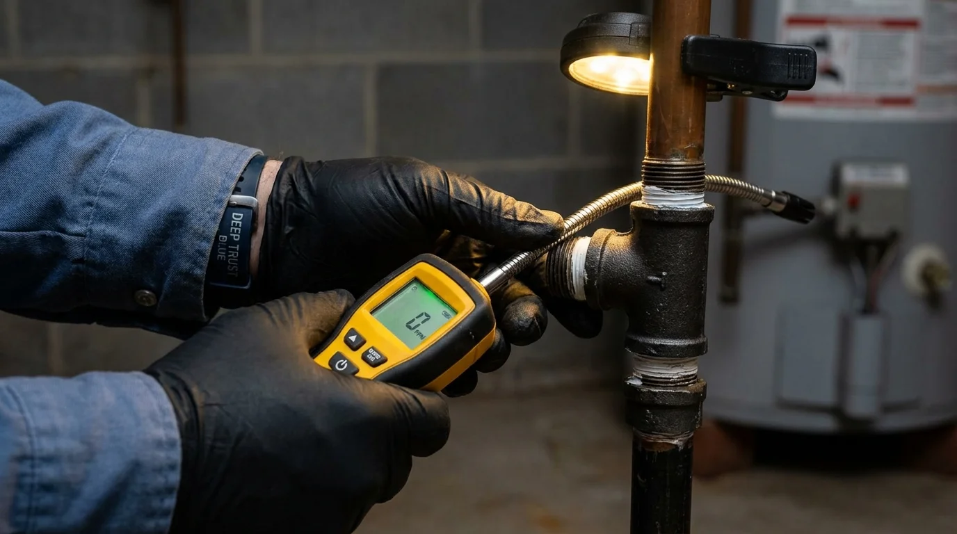 Gas leak detection with electronic sniffer by Johns Plumbing LLC in Sheffield Lake