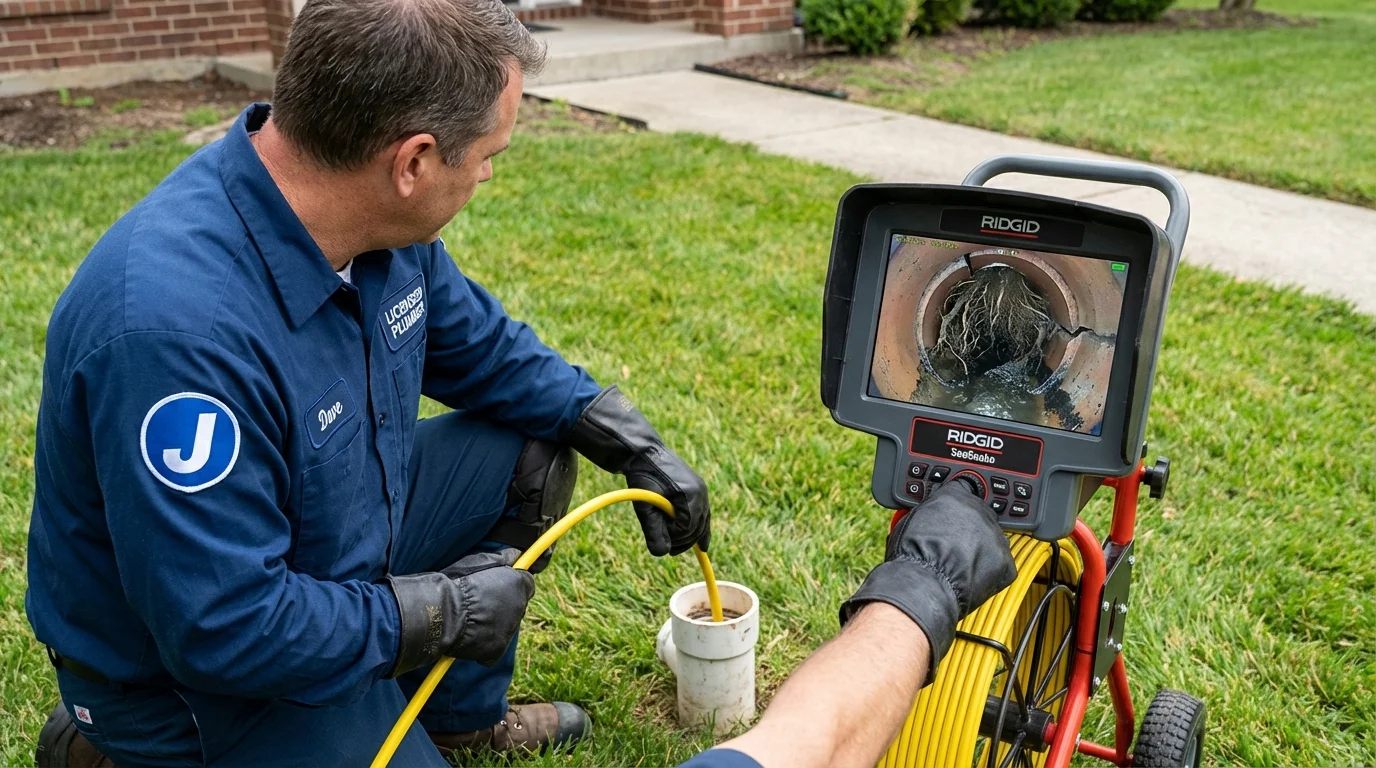 Sewer camera inspection being performed by Johns Plumbing LLC in Sheffield Lake